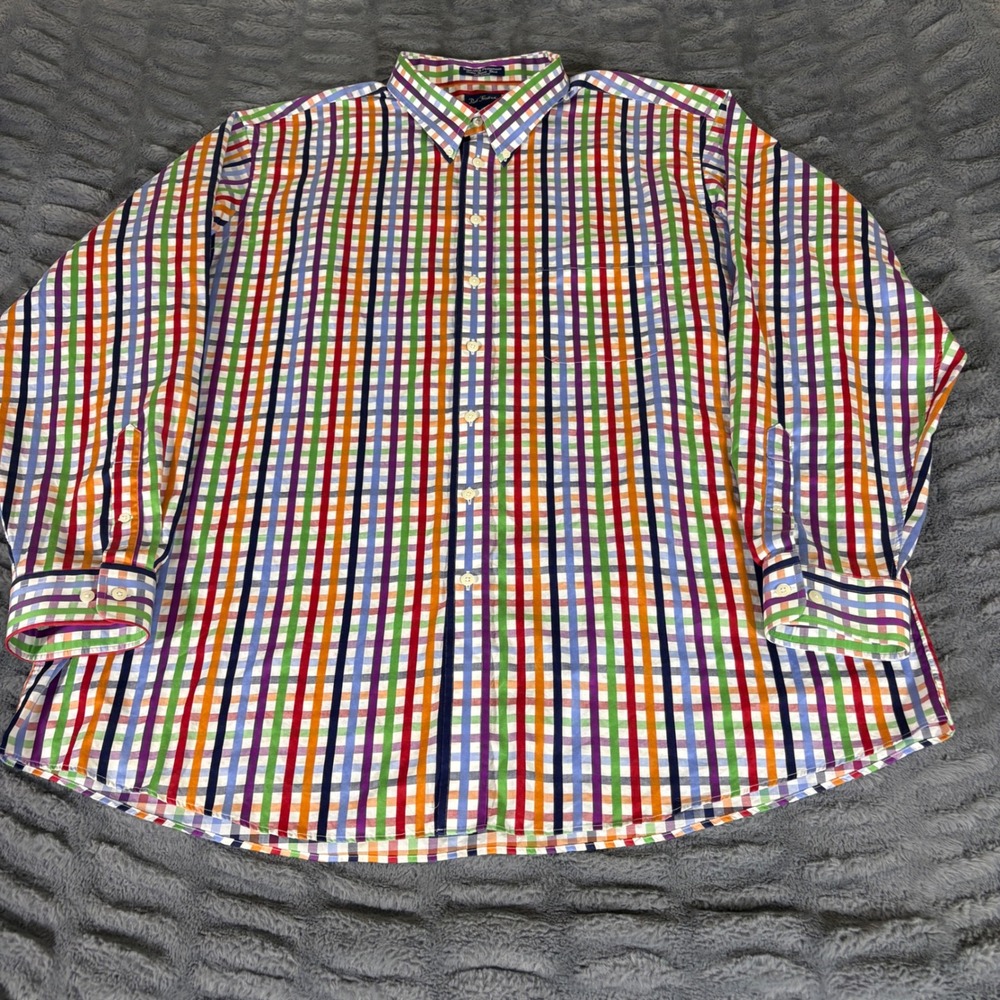 Paul Fredrick Mens 3XLT Rainbow Check Button Down Performance Cotton Sport Shirt